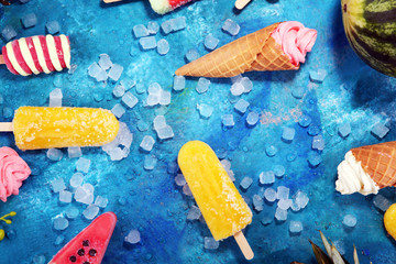 Vanilla frozen yogurt or soft ice cream in waffle cone.