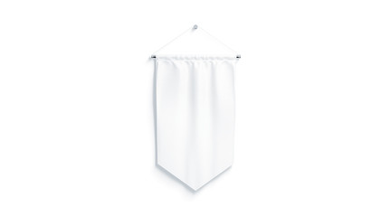Blank white rhombus pennant mock up, isolated, 3d rendering. Clear penant hanging on wall mockup,...