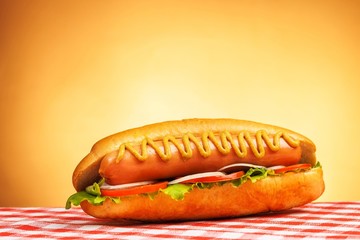 Barbecue Grilled Hot Dog with Yellow Mustard