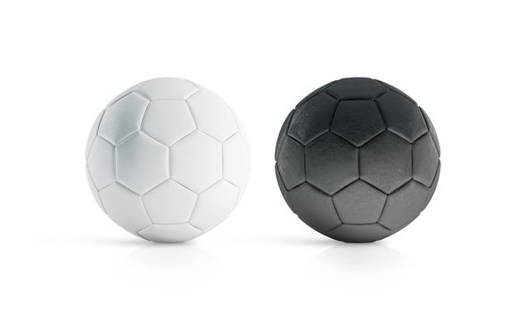 BLank Black And White Soccer Ball Mock Up, Isolated, 3d Rendering. Empty Football Sphere Mockup, Isolated. Clear Sport Bal For Playing On The Clean Field Template