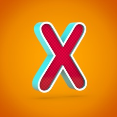 Red letter X uppercase with carbon fiber texture isolated on hot orange background.