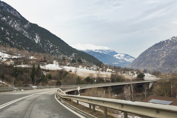 A winding mountain highway.