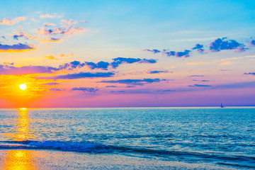 Fototapeta premium Sunset on the beach on north side of the Provincelands Cape Cod, Atlantic ocean view MA US.