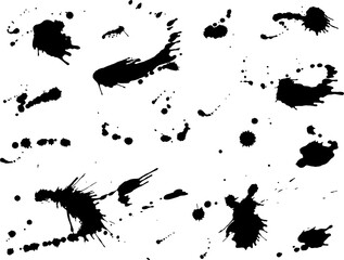 ink blot collection, big set of isolated spots, black drops on white background. Big splashes
