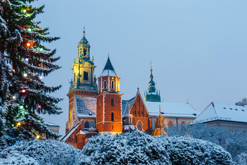Wawel Castle in Krakow at twilight. Krakow is one of the most famous landmark in Poland
