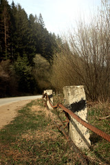 empty old road lying through mountains in the forest