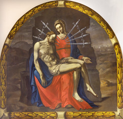 REGGIO EMILIA, ITALY - APRIL 12, 2018: The painting of Pieta (Madonna of Seven Sorrows) in church Chiesa die Cappuchini by unknown artist of 17. cent. - obrazy, fototapety, plakaty