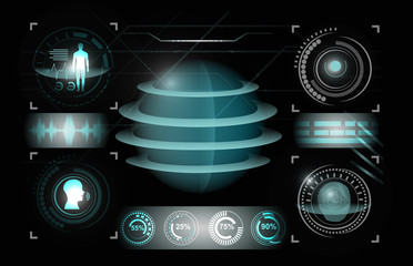 Set of Futuristic user interface Elements. HUD. hi-tech main. ui design hologram screens. Abstract technology background communication concept digital innovation background vector illustration