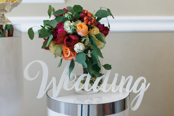 Wedding decor letters and bouquet