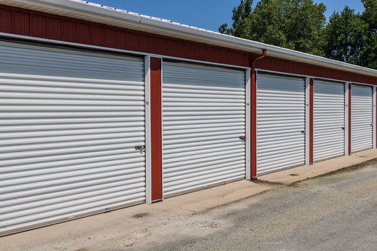 Numbered self storage and mini storage garage units