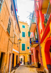Fototapeta na wymiar Colorful buildings in Monterosso in Cinque Terre, Italy