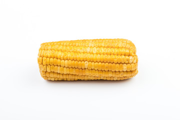 Boiled corn on white background. Isolate. Close-up
