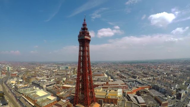 Blackpool Tower and Blackpool beach by drone, June 2018