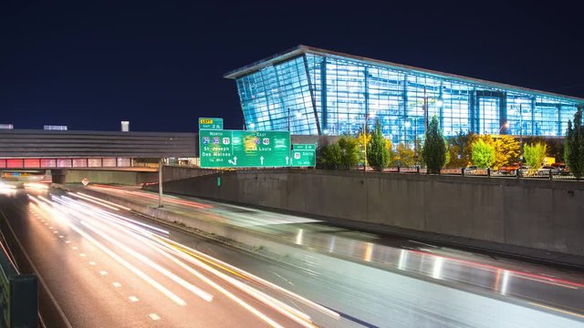 Kansas City Interstate Traffic Night Timelapse with Moving Light from Vehicles Driving through a Vibrant Downtown Evening Scene