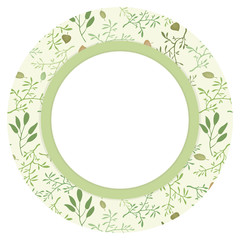 Round wreath circle with a vector pattern with branches and leaves natural vegetative background with a white field and shadows.