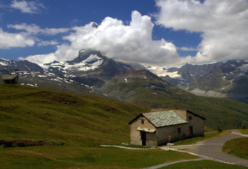 Scenic view of the Riffelsee mountain station with the Matterhorn in the background, Zermatt, Switzerland