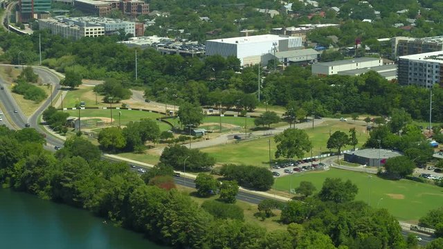 Aerial video Ladybird Lake Lamar Beach Metro Park 4k