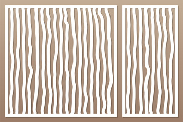 Fototapeta premium Decorative card set for cutting laser or plotter. Doodle line Pattern panel. Laser cut. Ratio 1:2; 1:1. Vector illustration.