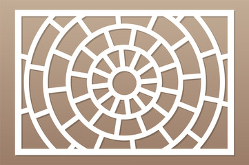 Decorative card for cutting laser or plotter. Linear circular pattern panel. Laser cut. Ratio 2:3. Vector illustration.