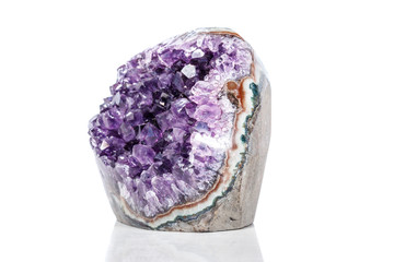 Amethyst Crystal Druse  macro mineral on white background