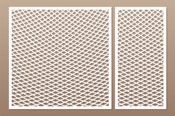 Decorative card set for cutting laser or plotter.  Linear geometric pattern panel. Laser cut. Ratio 1:2, 1:1. Vector illustration.