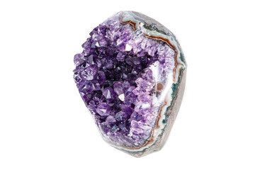 Amethyst Crystal Druse  macro mineral on white background