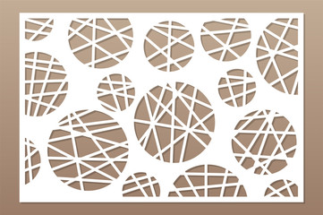 Decorative card for cutting laser or plotter.  geometric art circle pattern panel. Laser cut. Ratio 2:3. Vector illustration.