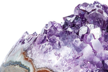 Amethyst Crystal Druse  macro mineral on white background