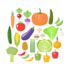 Colorful vegetables clipart set. Vegetable colored cartoon vector collection.