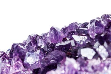 Amethyst Crystal Druse  macro mineral on white background
