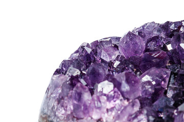 Amethyst Crystal Druse  macro mineral on white background