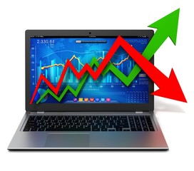 laptop and business finance graph 3d illustration