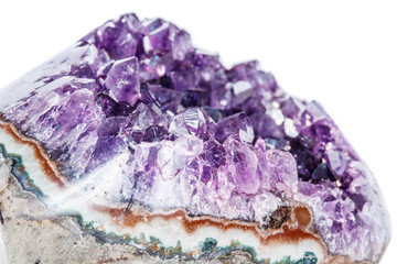 Amethyst Crystal Druse  macro mineral on white background
