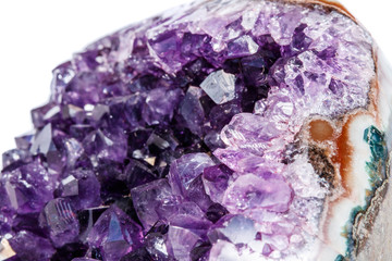 Amethyst Crystal Druse  macro mineral on white background