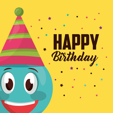 happy birthday sign celebration emoji smiling party hat vector illustration