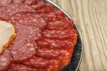 Sausage cuts of different varieties on a plate.