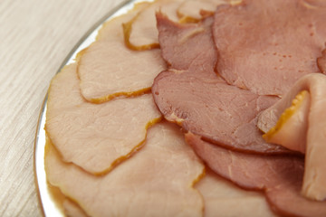 Sausage cuts of different varieties on a plate.