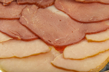 Sausage cuts of different varieties on a plate.