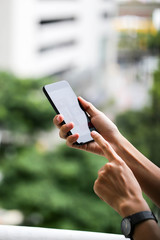 Close up  hands using smart phone Technology and phone technology trends and business concept.