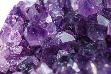 Amethyst Crystal Druse  macro mineral on white background