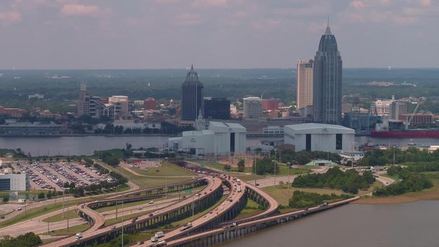 Aerial footage Downtown Mobile Alabama 4k