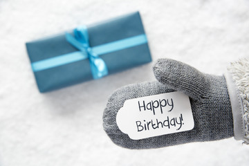 Turquoise Gift, Glove, Text Happy Birthday