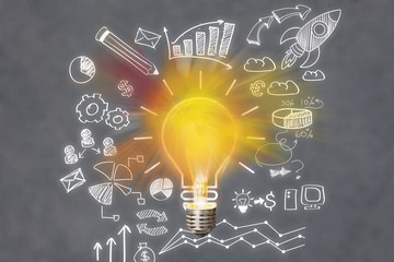 Light bulb banner, marketing concept, business idea.
