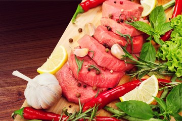 Fresh Raw Meat on desk