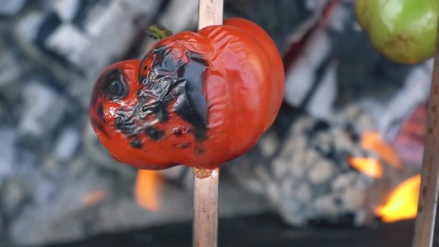 cooking pepper on fire
