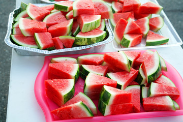  watermelon cut in pieces in the container for the event © nd700