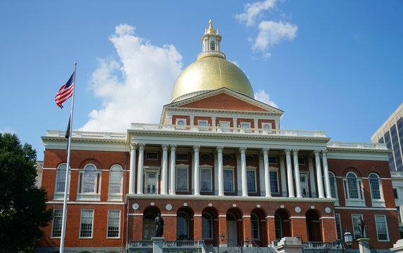 facade view of MA state house in sunny day