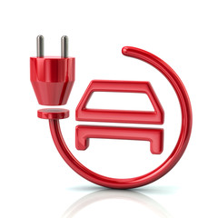 Electric car charging parking red icon 3d illustration on white background