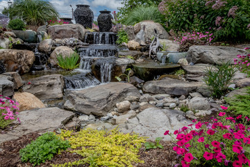 Landscape architecture with water features for summer garden