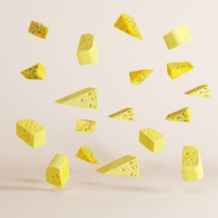 Cheese Floating on white background. minimal idea food concept.